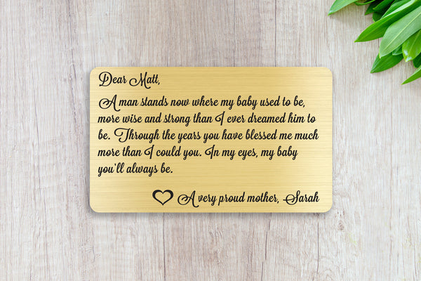 Personalized Engraved Wallet Card Insert, You'll Always Be My Baby, Gift for Son from Mom, Gold