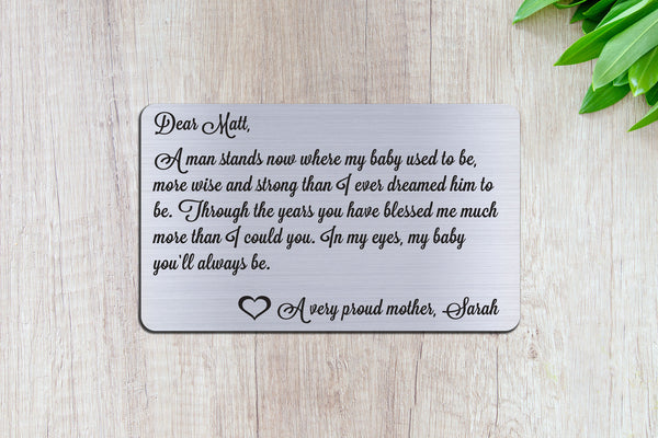 Personalized Engraved Wallet Card Insert, You'll Always Be My Baby, Gift for Son from Mom, Silver