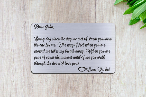 Wedding Vows, Personalized Wallet Card Insert, You're The One For Me, Marriage, Engagement, Silver