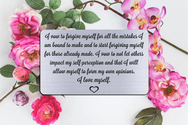 I Vow To Forgive Myself, Personalized Wallet Card Insert, Self Love, Self Care, Silver