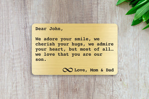 Personalized Wallet Card Insert - We adore your smile son - Gold