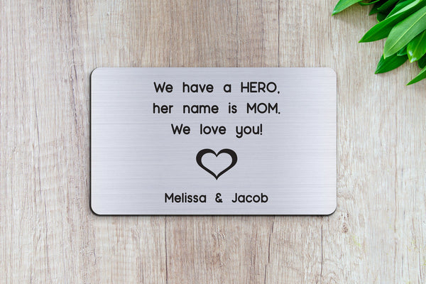 Personalized Engraved Wallet Card Insert, From Kids to Mom, Silver, Mother's Day Gift