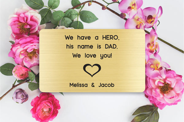Personalized Engraved Wallet Card Insert, Gift for Dad, Father's Day, From the Kids, Gold