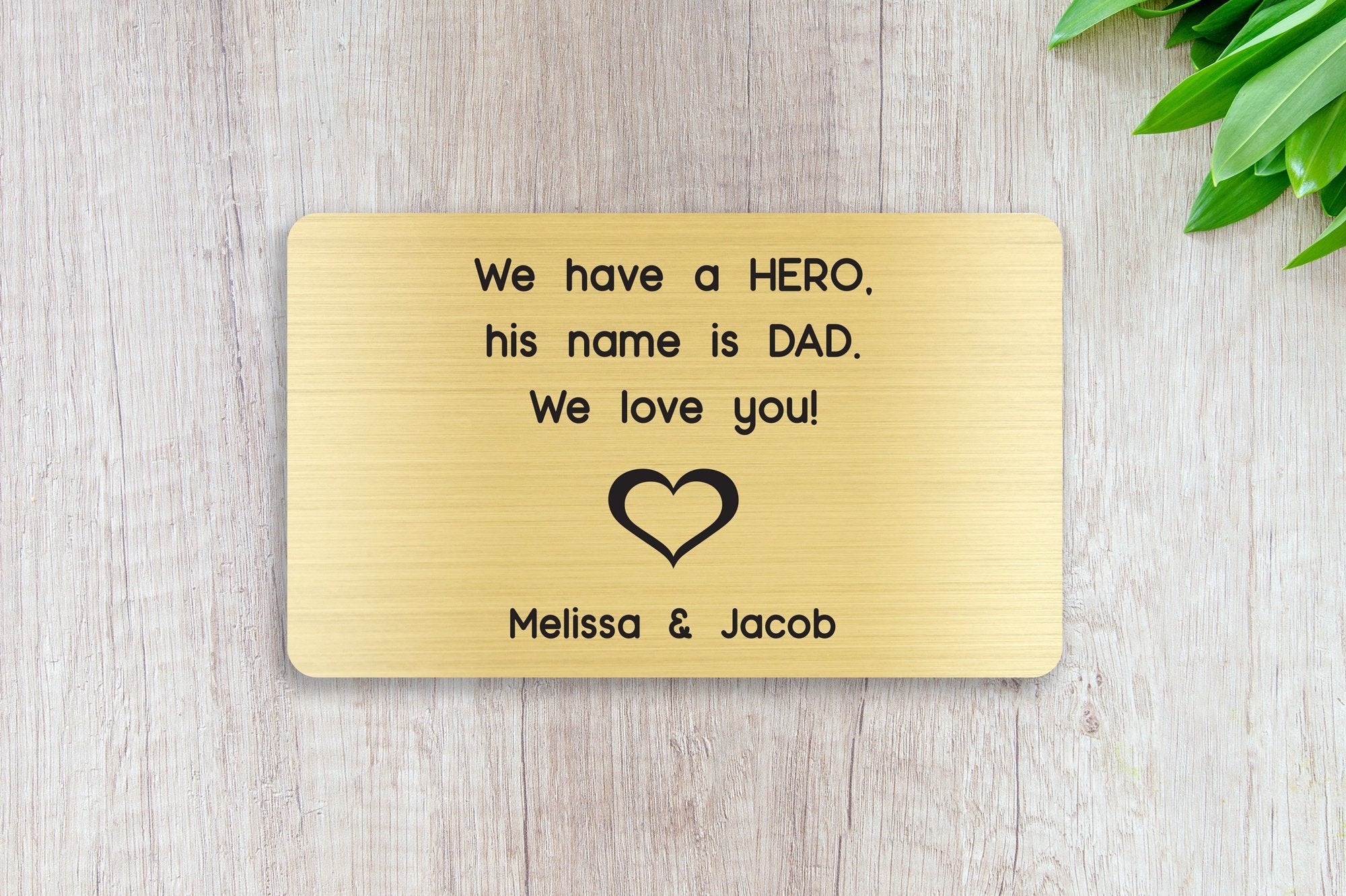 Personalized Engraved Wallet Card Insert, Gift for Dad, Father's Day, From the Kids, Gold