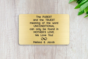 Personalized Wallet Card Insert, Engraved, Gift to Mom, Unconditional Mother's Love, from the Kids, Gold