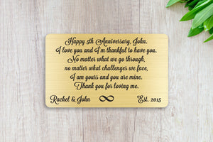 Personalized Wallet Card Insert, Happy 5th Anniversary, Gift For Lover, Gold