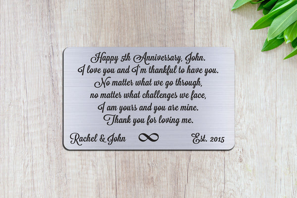 Personalized Wallet Card Insert, Happy 5th Anniversary, Gift For Lover, Silver