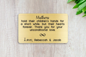 Personalized Wallet Card Insert, Engraved, Gift to Mom, Mother's Unconditional Love, from the Kids, Gold