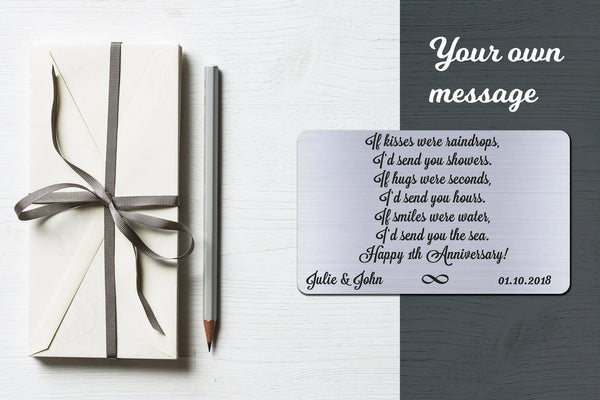 Personalized Wallet Card Insert, Happy 1th Anniversary, Gift For Lover, Silver