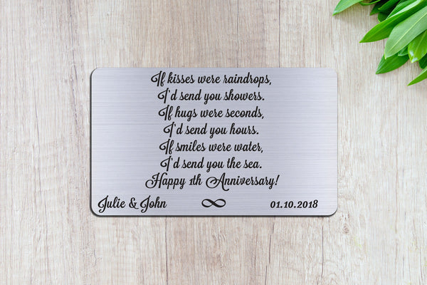 Personalized Wallet Card Insert, Happy 1th Anniversary, Gift For Lover, Silver