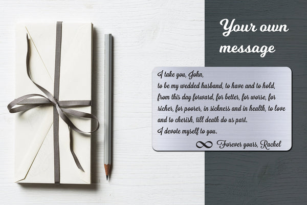 Wedding Vows, Personalized Wallet Card Insert, I Take You, Marriage, Engagement, Silver