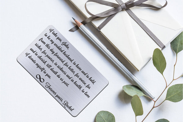 Wedding Vows, Personalized Wallet Card Insert, I Take You, Marriage, Engagement, Silver