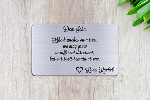 Personalized Wallet Card Insert, Like Branches On A Tree, Gift For Lover, Silver