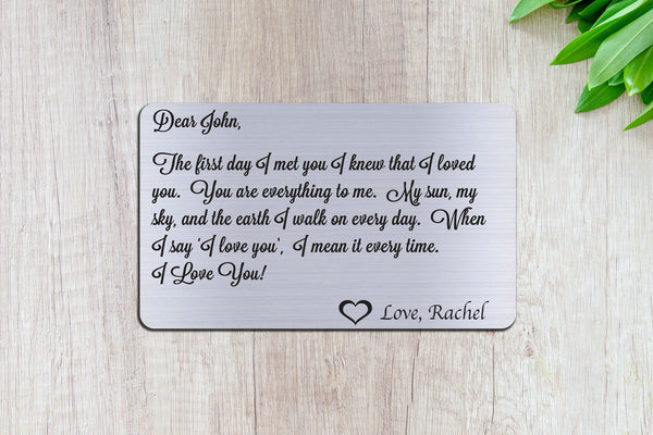 Wedding Vows, Personalized Wallet Card Insert, First Day I Met You, Marriage, Engagement, Silver
