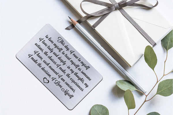 Vows To Myself, Personalized Wallet Card Insert, I Love Myself, Self Love, Self Care, Silver