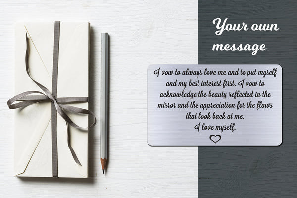 I Vow To Always Love Me, Personalized Wallet Card Insert, Self Love, Self Care, Silver