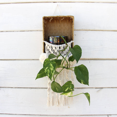 Macrame Plant Holder with Basket - Basina - Bohemian Home Decor Wall Hanging