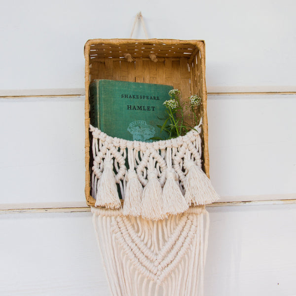 Macrame Plant Holder with Basket and Tassels - Bohemian Home Decor Wall Hanging