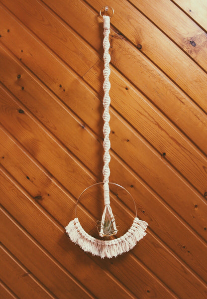 Macrame Air Plant Holder with Tassels - White - Bohemian Home Decor Wall Hanging