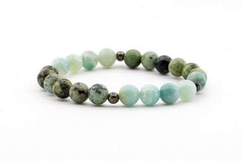 New Beginnings - African Turquoise, Amazonite, Pyrite - Gemstone Bracelet