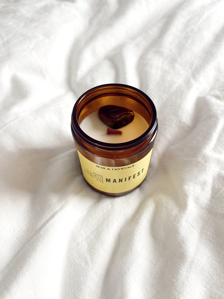 Amber and Driftwood Scented Manifest Candle