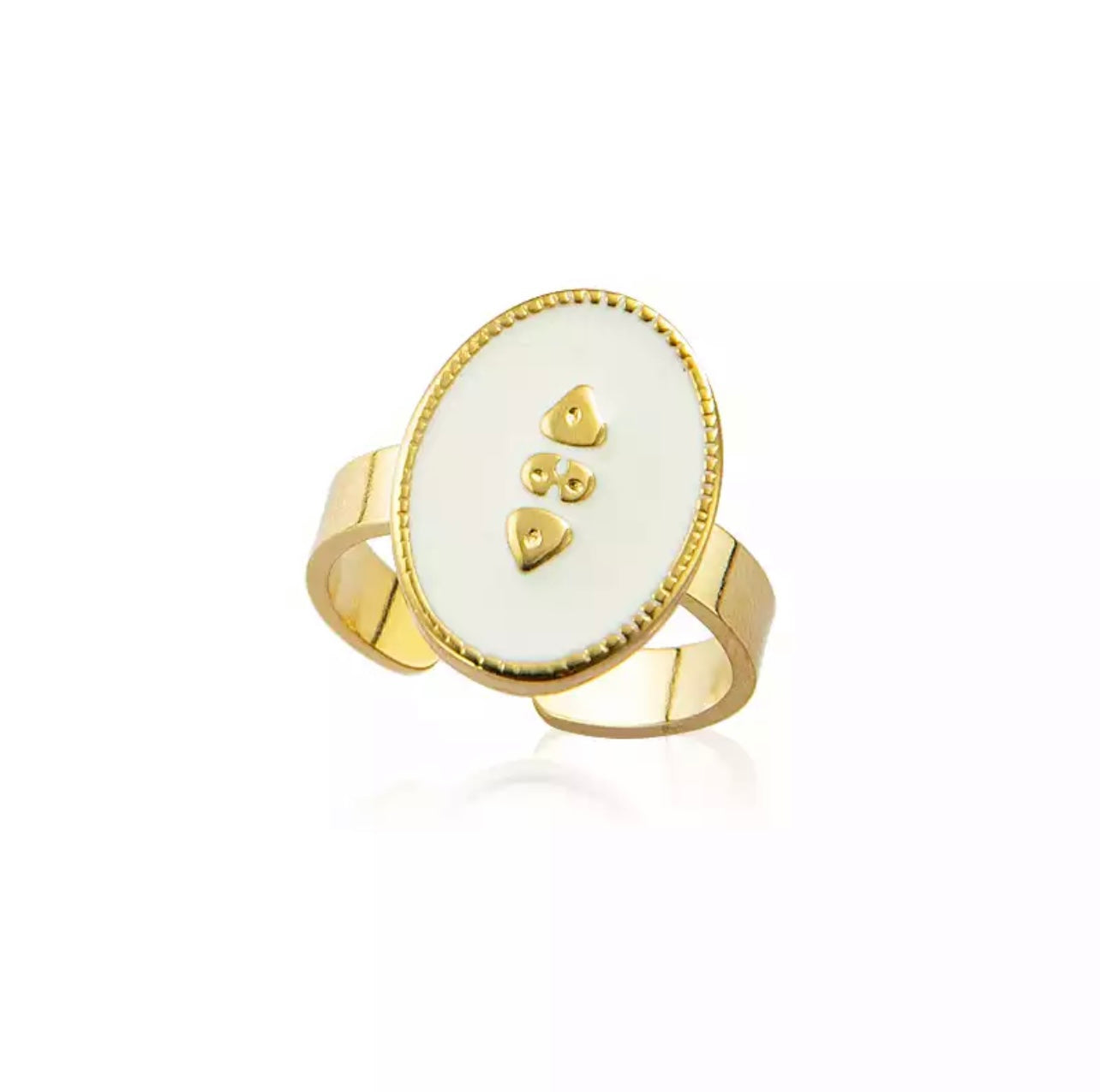 Vintage White Enamel Ring - Gold