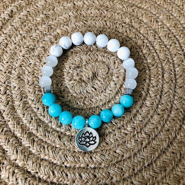 Ultimate Relaxation - Amazonite, Moonstone, Howlite, Hematite, Lotus - Gemstone Bracelet