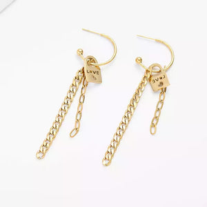 Love Chain Hoop Earrings - Gold