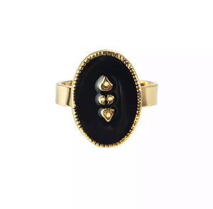 Vintage Black Enamel Ring - Gold