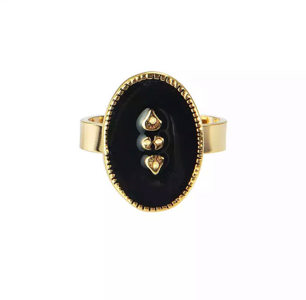 Vintage Black Enamel Ring - Gold