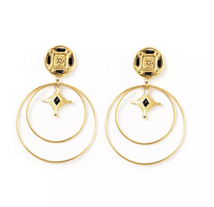 Black and Gold Vintage Style Earrings - Stainless Steel