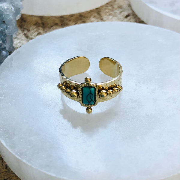 Adjustable Turquoise Boho Ring - Gold