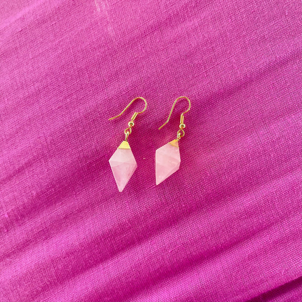 Rose Quartz Earrings - Gold