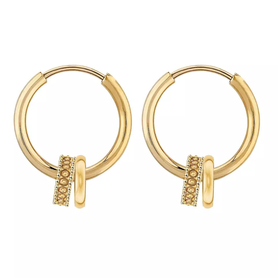 Hoop Earrings with Rings - Gold
