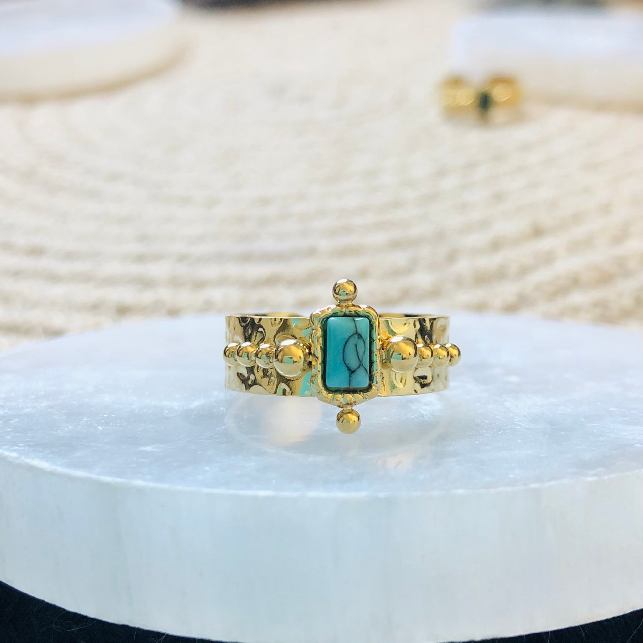 Adjustable Turquoise Boho Ring - Gold