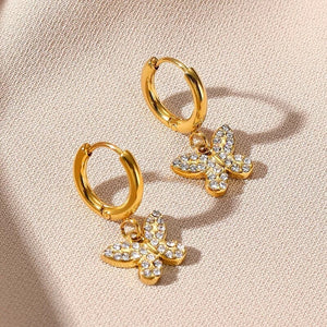 Butterfly Hoop Earrings in Gold - Stainless Steel