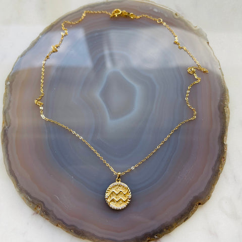 Zodiac Necklace - Aquarius - 18K Gold