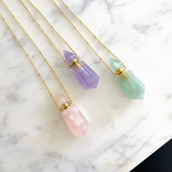 Crystal Essential Oil Necklace - Gold