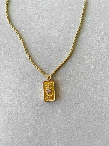 Vintage Tarot Card Necklace - The Sun - Gold