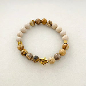 Ultimate Happiness - Picture Jasper, White Fossil Jasper, Hematite, Eye - Gemstone Bracelet