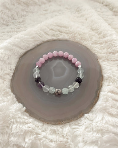 Mental Focus & Clarity  - Fluorite, Lepidolite, Hematite, Buddha - Gemstone Bracelet