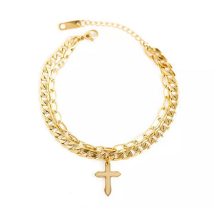 Double Layered Cross Bracelet - Gold