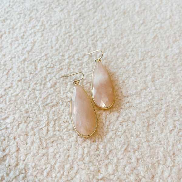 Rose Quartz Drop Earrings - Gold