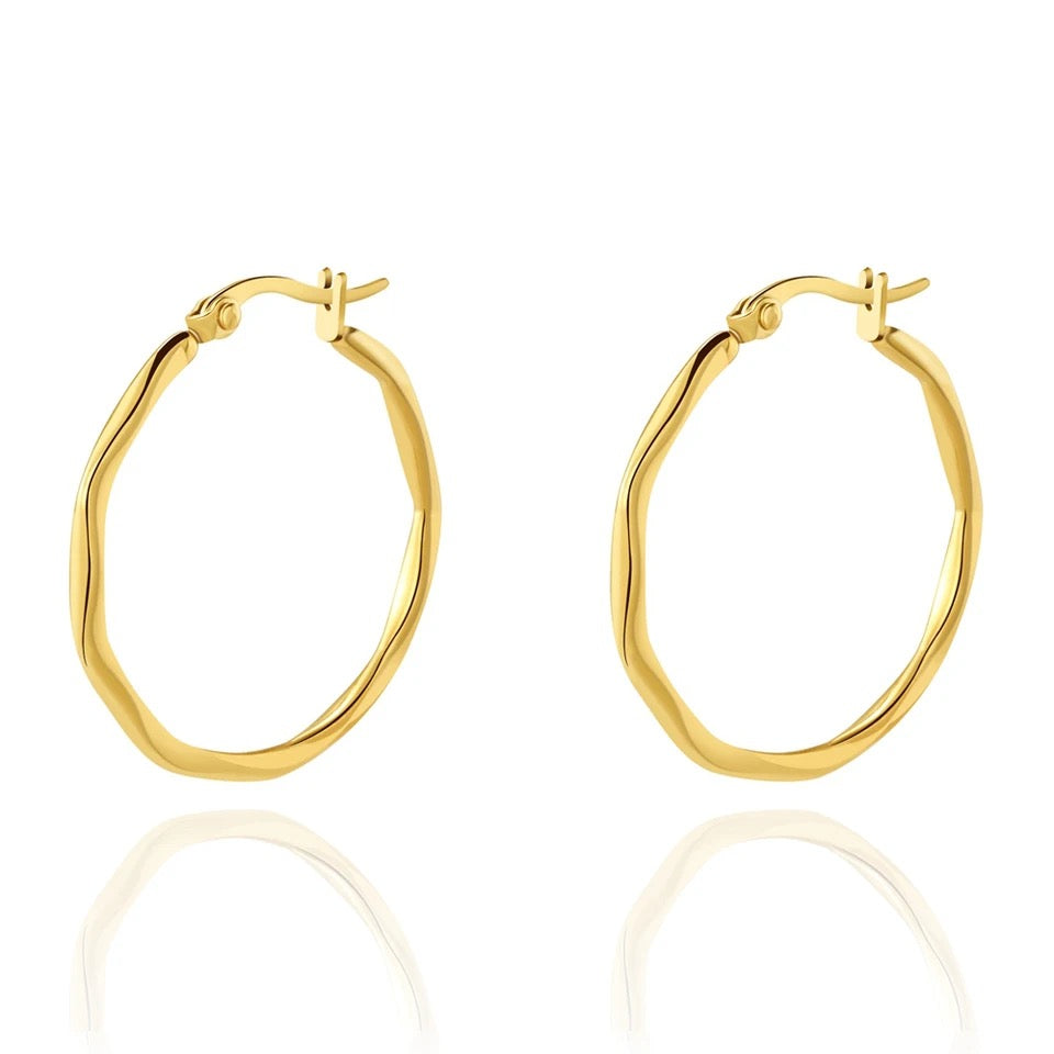 Hammered Hoop Earrings - Gold