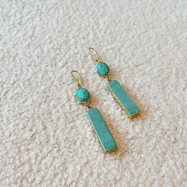 Turquoise Drop Earrings - Gold