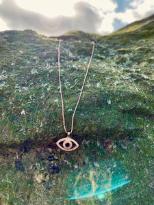 Eye with Blue Crystal Necklace - Gold