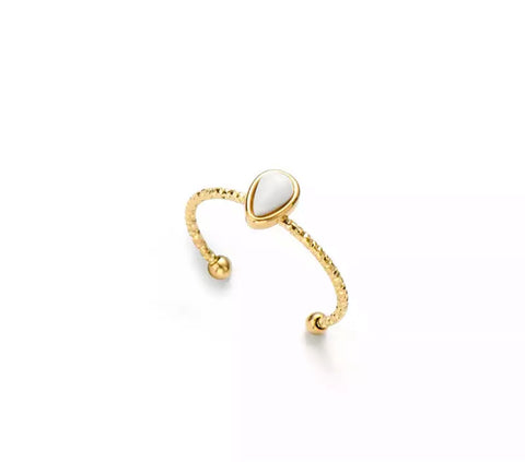 Water Drop Natural Stone Ring - Gold - White