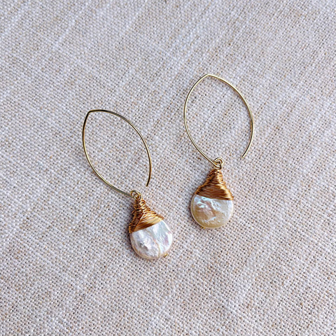 Freshwater Pearl Drop Earrings - Gold