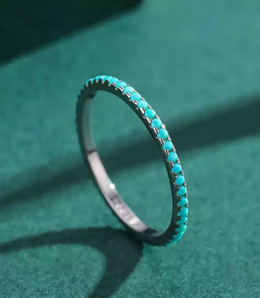 Turquoise Band Ring - 925 Sterling Silver