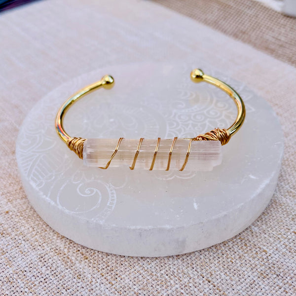 Selenite Cuff Bracelet - Gold